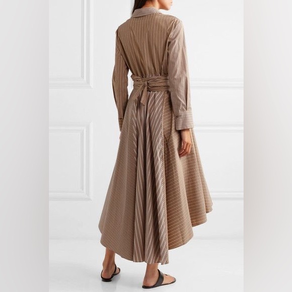 Brunello Cucinelli Beige and Brown Striped High-Low Dress - Picture 8 of 9
